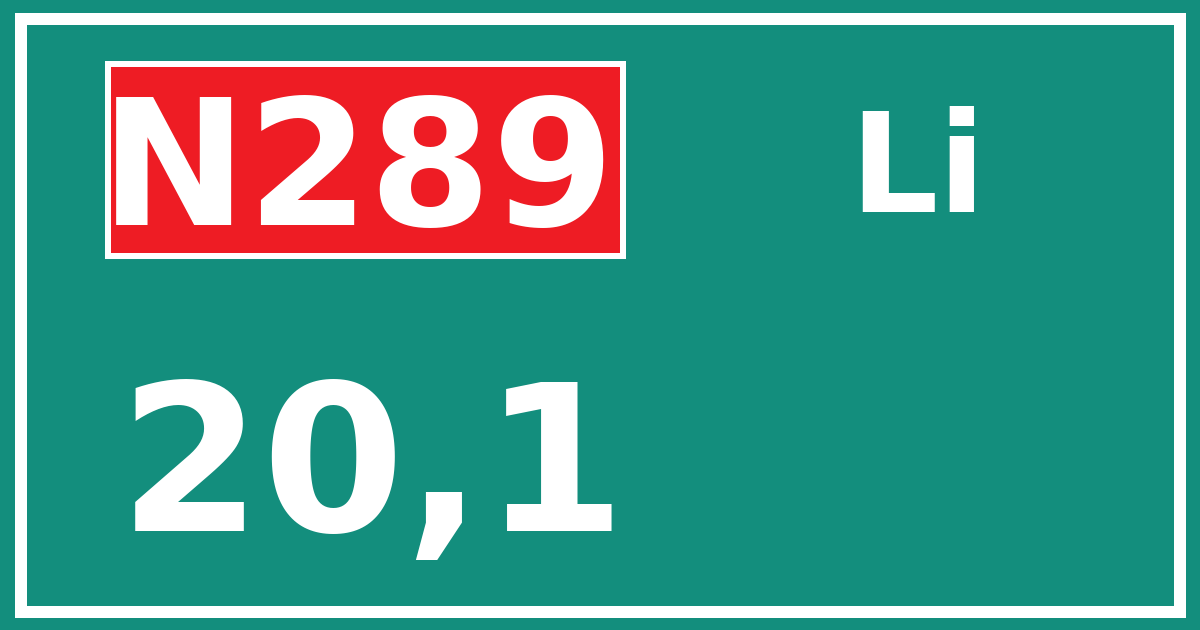 Hectometerbord N289 20,1 zijde Li