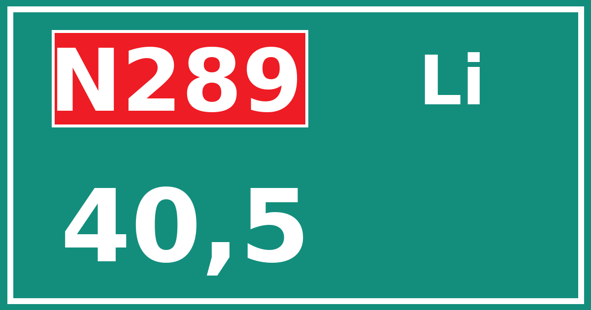 Hectometerbord N289 40,5 zijde Li