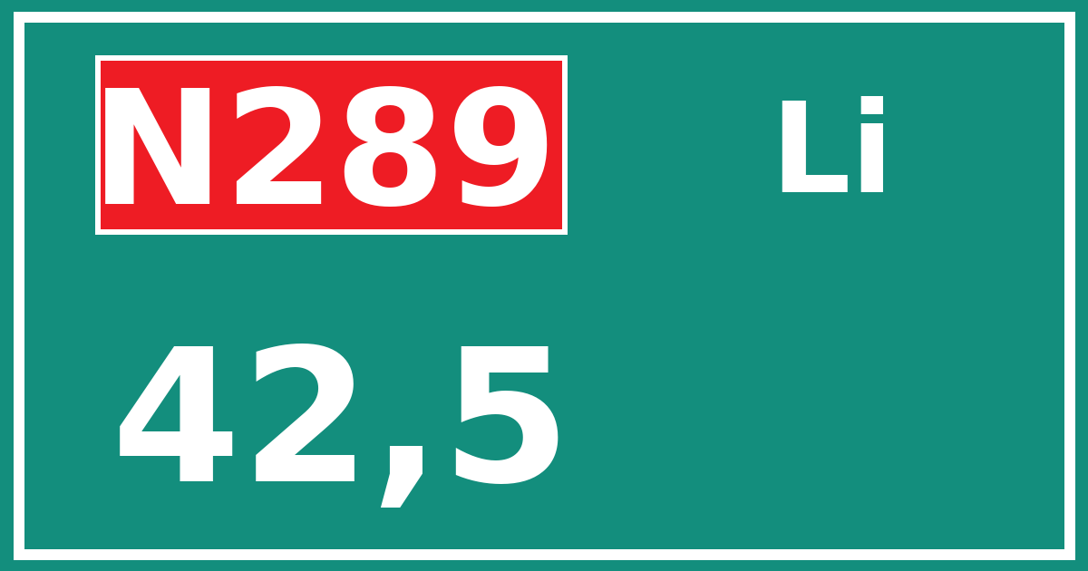 Hectometerbord N289 42,5 zijde Li