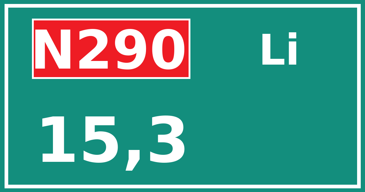 Hectometerbord N290 15,3 zijde Li
