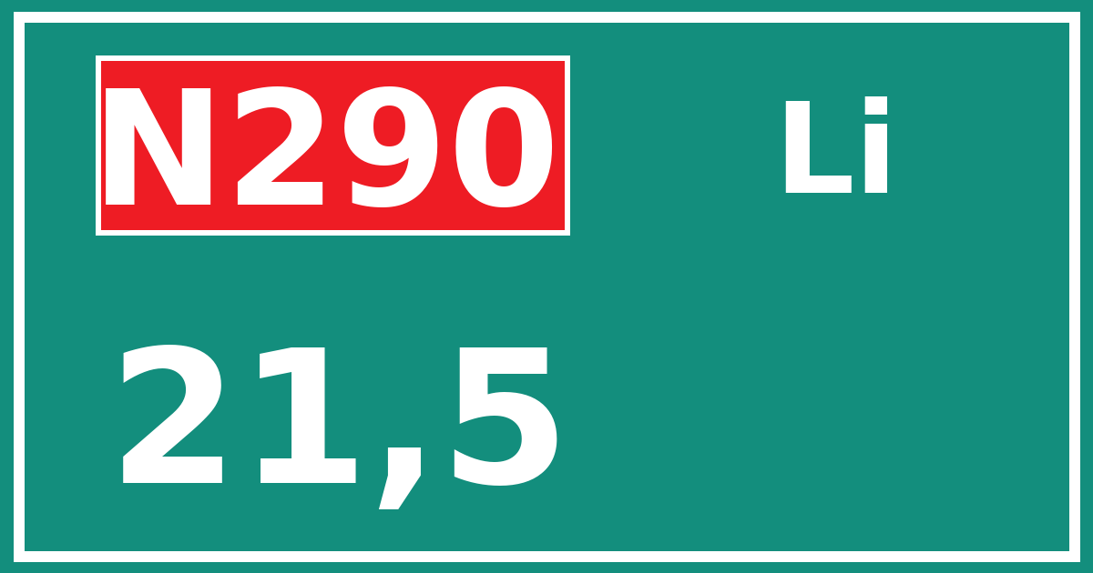 Hectometerbord N290 21,5 zijde Li