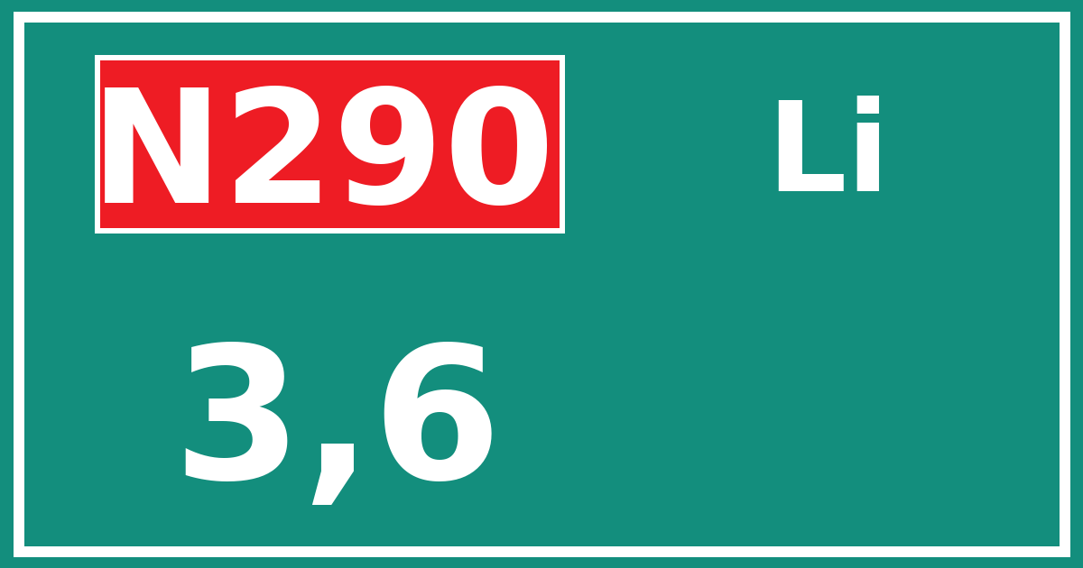 Hectometerbord N290 3,6 zijde Li