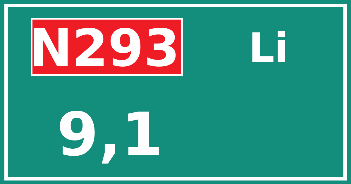Hectometerbord N293 9,1 zijde Li