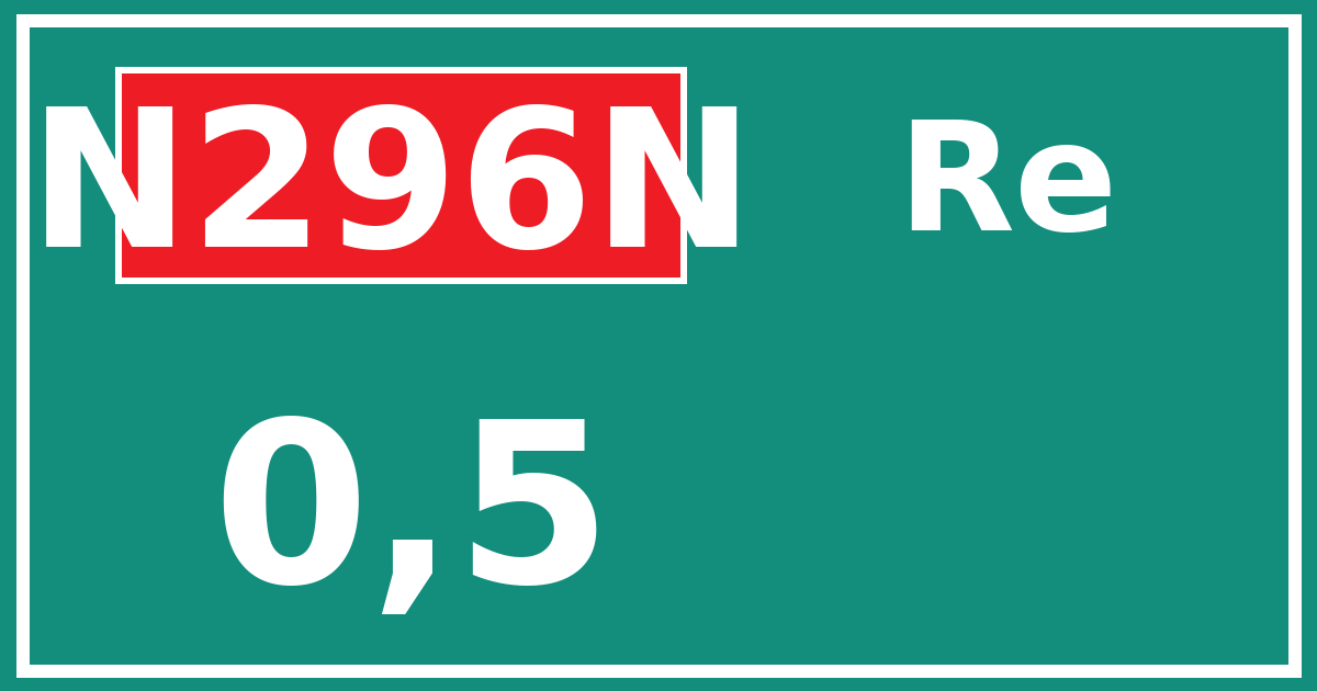 Hectometerbord N296N 0,5 zijde Re
