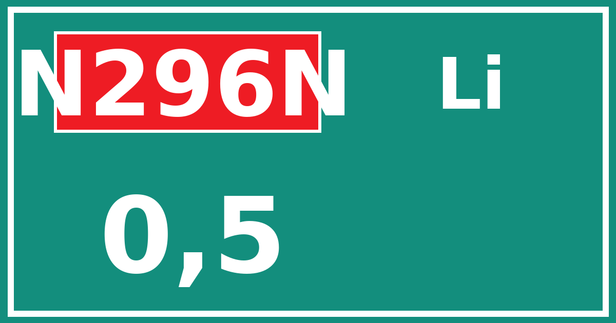 Hectometerbord N296N 0,5 zijde Li