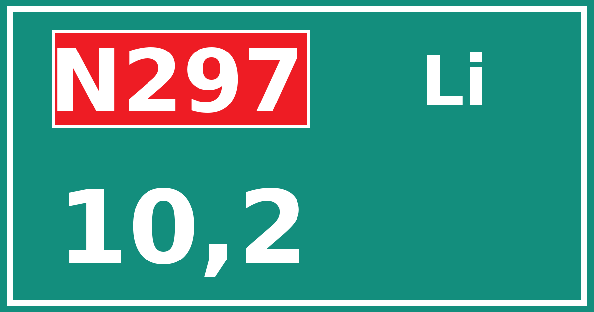 Hectometerbord N297 10,2 zijde Li