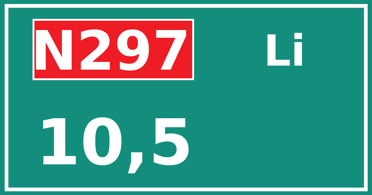 Hectometerbord N297 10,5 zijde Li
