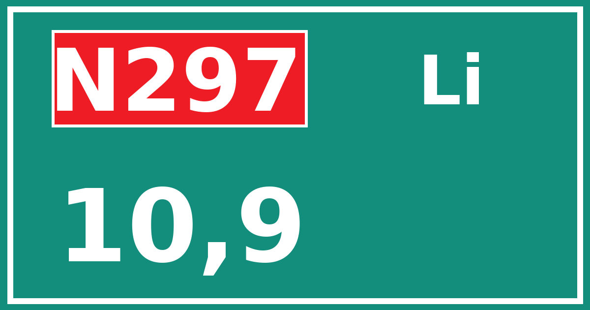 Hectometerbord N297 10,9 zijde Li