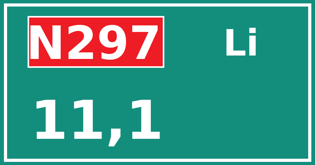 Hectometerbord N297 11,1 zijde Li
