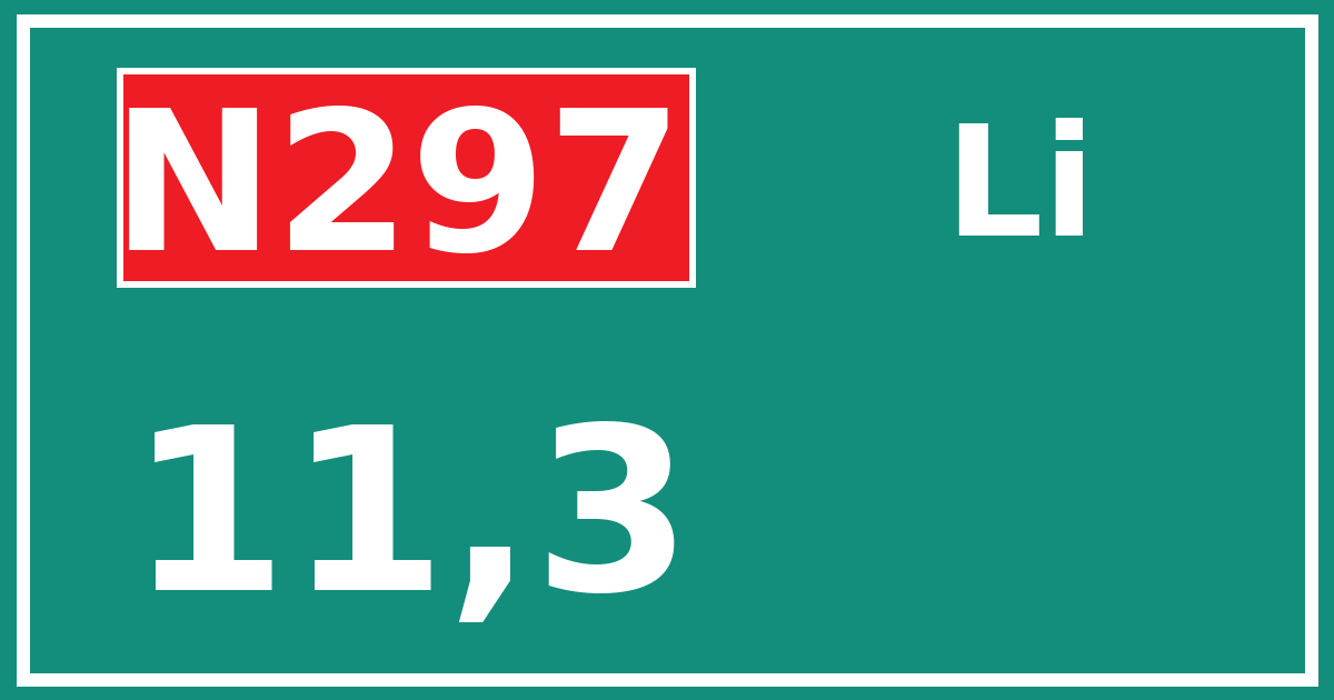 Hectometerbord N297 11,3 zijde Li