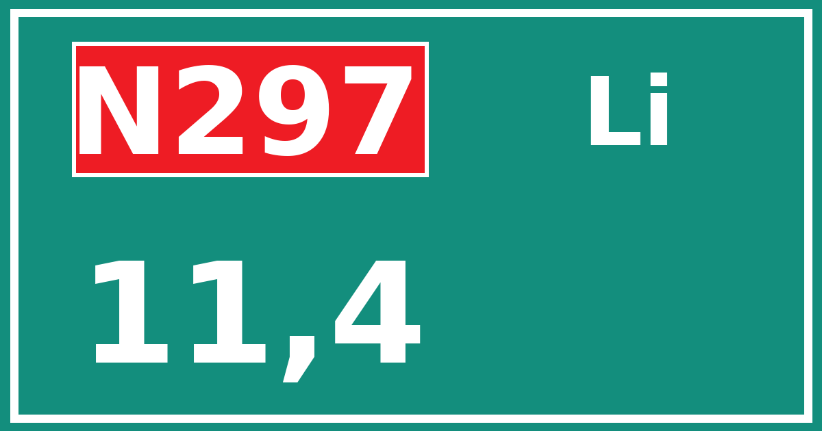 Hectometerbord N297 11,4 zijde Li