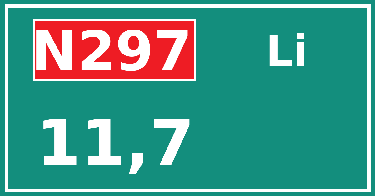 Hectometerbord N297 11,7 zijde Li