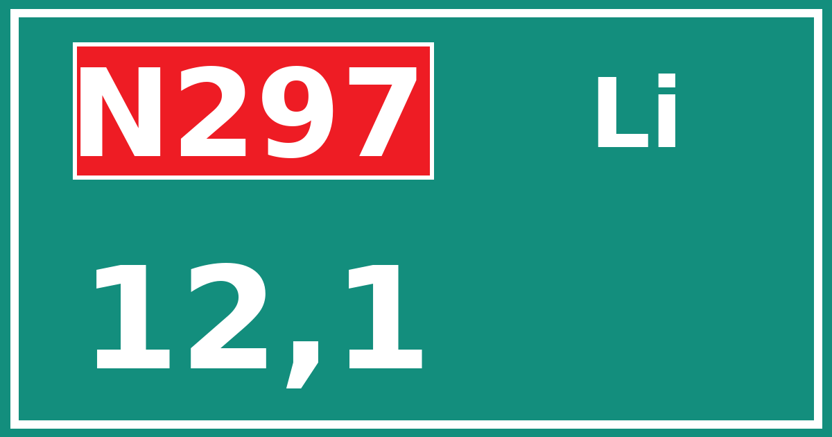 Hectometerbord N297 12,1 zijde Li