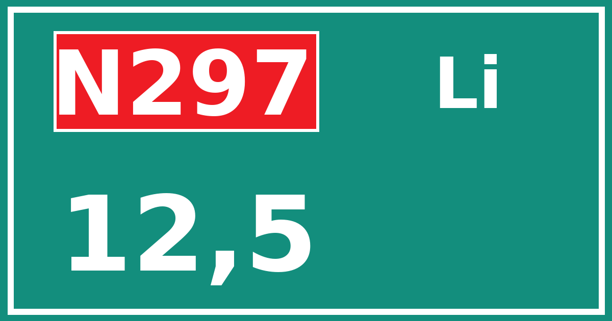 Hectometerbord N297 12,5 zijde Li