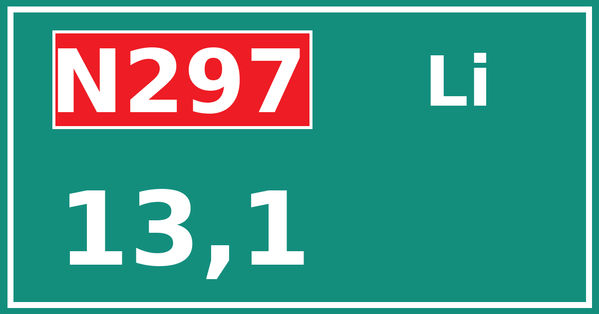 Hectometerbord N297 13,1 zijde Li