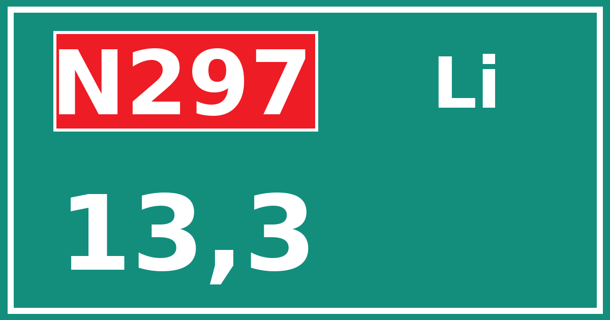 Hectometerbord N297 13,3 zijde Li