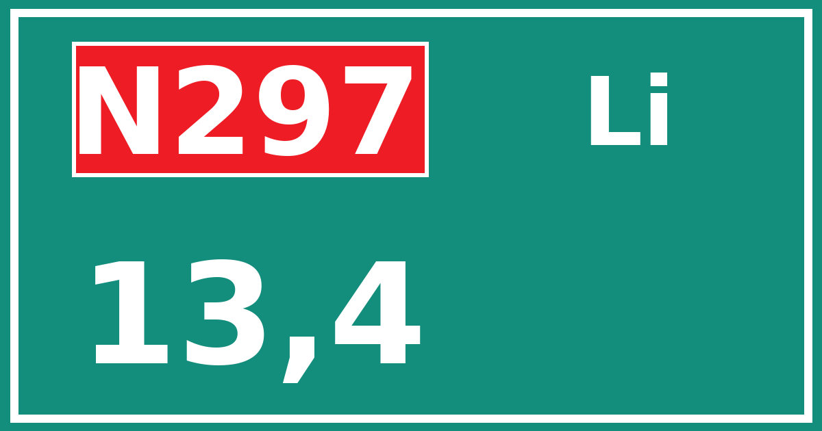 Hectometerbord N297 13,4 zijde Li