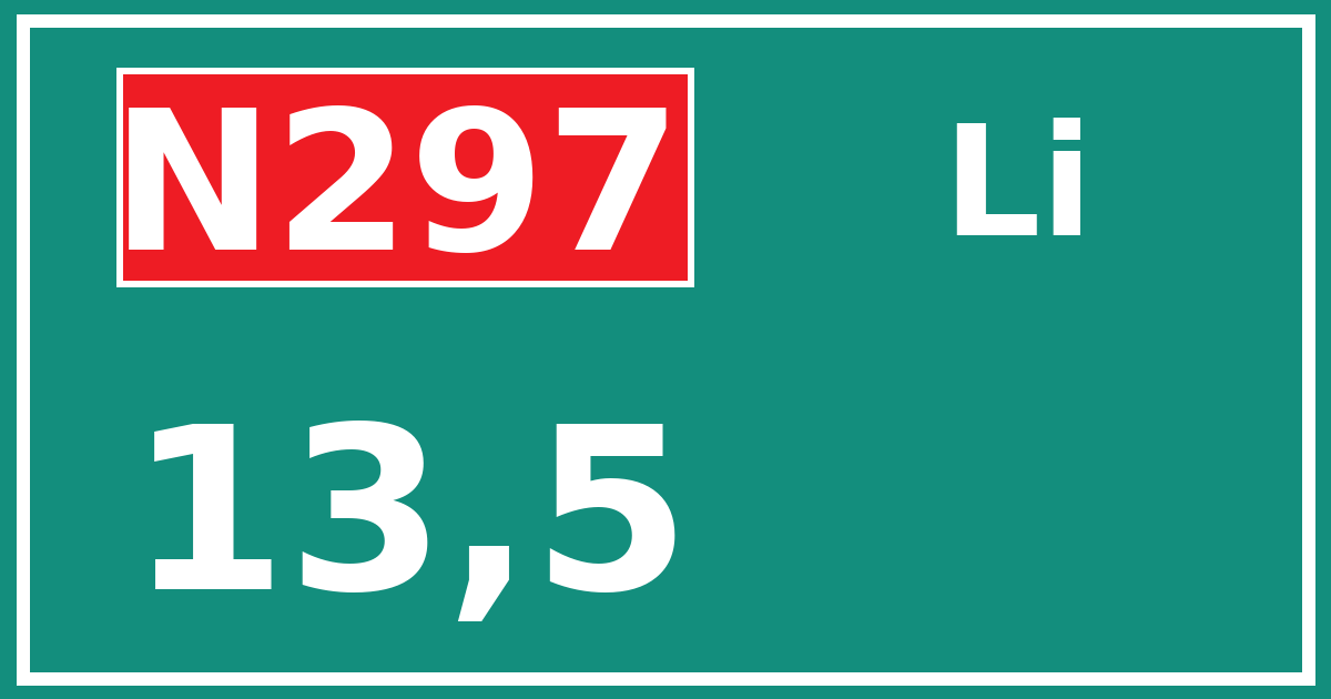 Hectometerbord N297 13,5 zijde Li