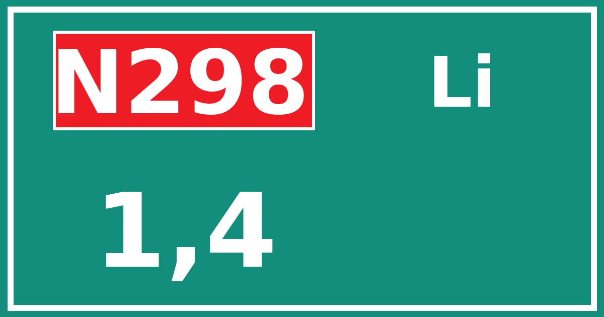 Hectometerbord N298 1,4 zijde Li