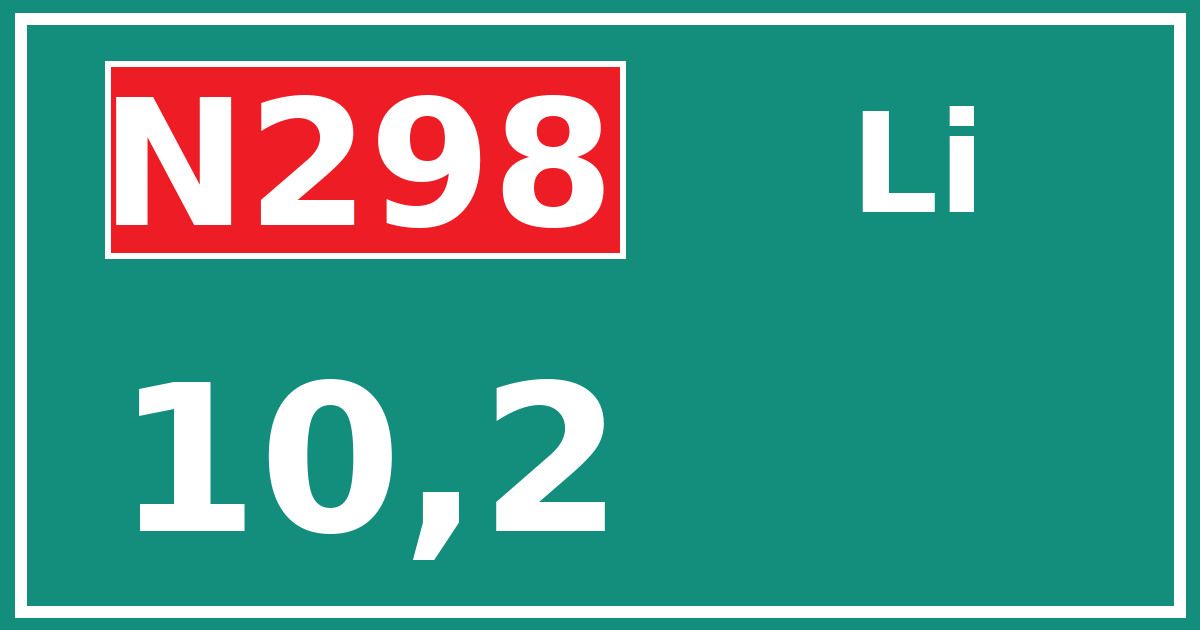Hectometerbord N298 10,2 zijde Li
