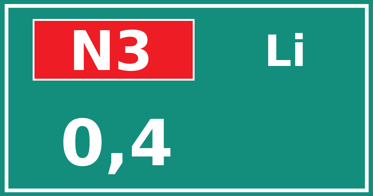Hectometerbord N3 0,4 zijde Li