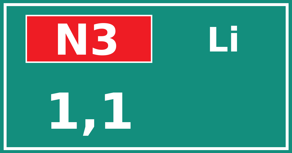 Hectometerbord N3 1,1 zijde Li