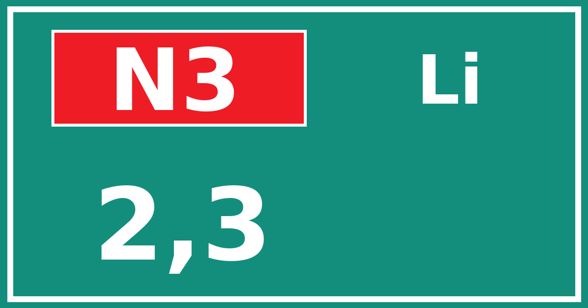 Hectometerbord N3 2,3 zijde Li