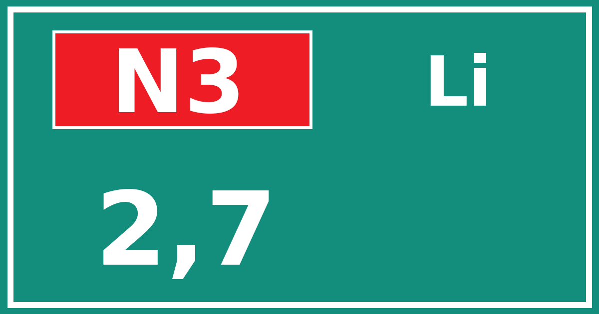 Hectometerbord N3 2,7 zijde Li