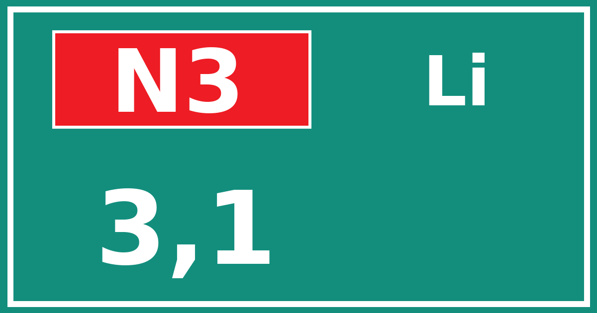Hectometerbord N3 3,1 zijde Li