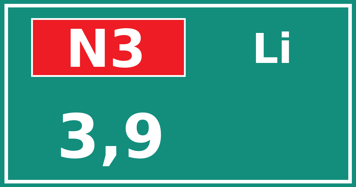 Hectometerbord N3 3,9 zijde Li