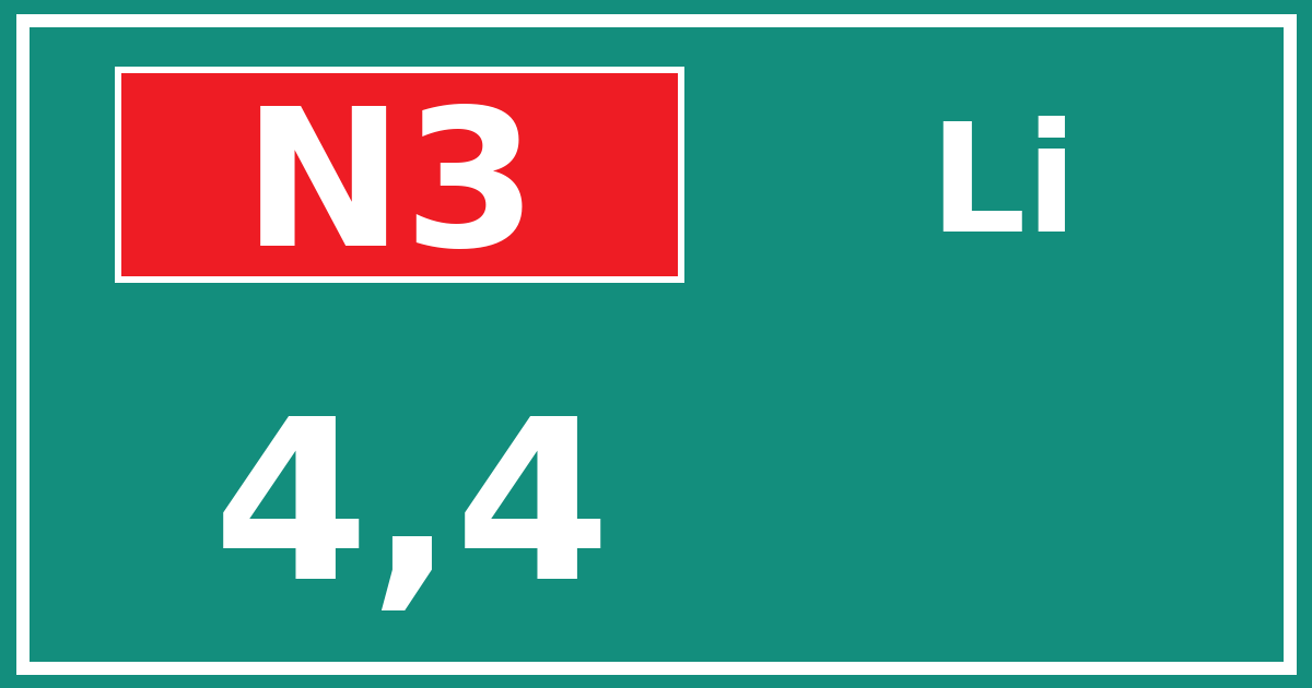 Hectometerbord N3 4,4 zijde Li