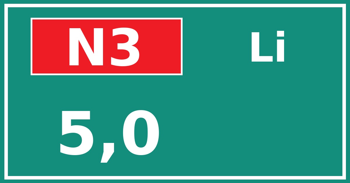 Hectometerbord N3 5,0 zijde Li