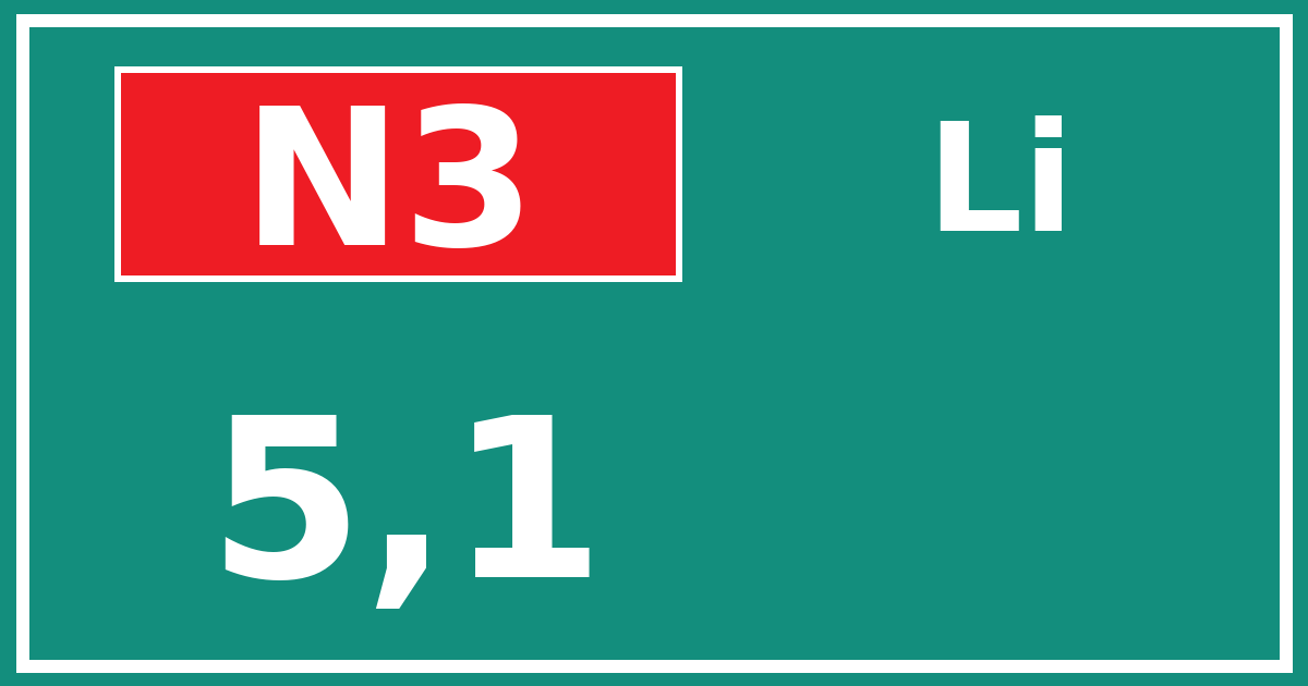 Hectometerbord N3 5,1 zijde Li