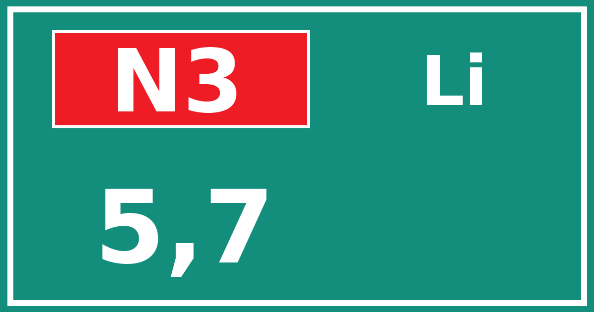 Hectometerbord N3 5,7 zijde Li