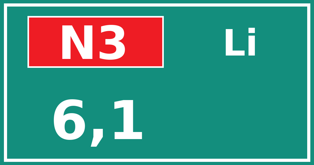 Hectometerbord N3 6,1 zijde Li