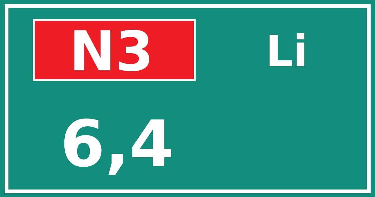 Hectometerbord N3 6,4 zijde Li