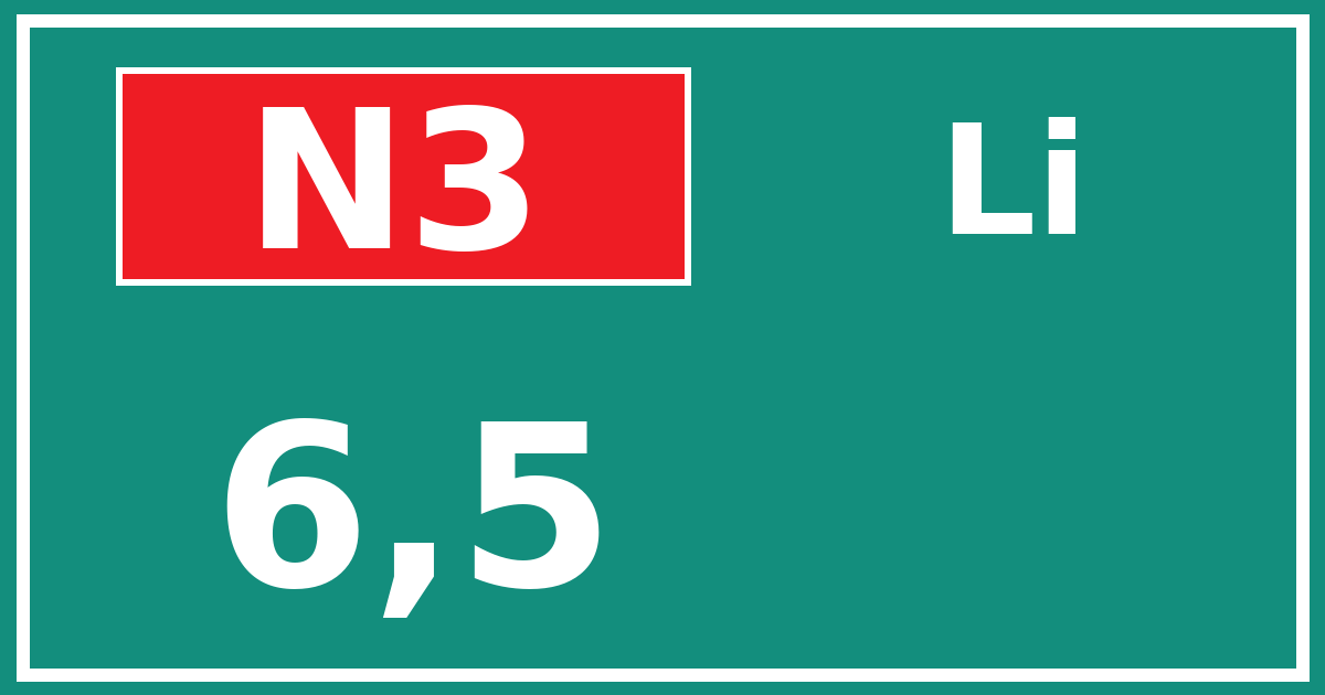 Hectometerbord N3 6,5 zijde Li
