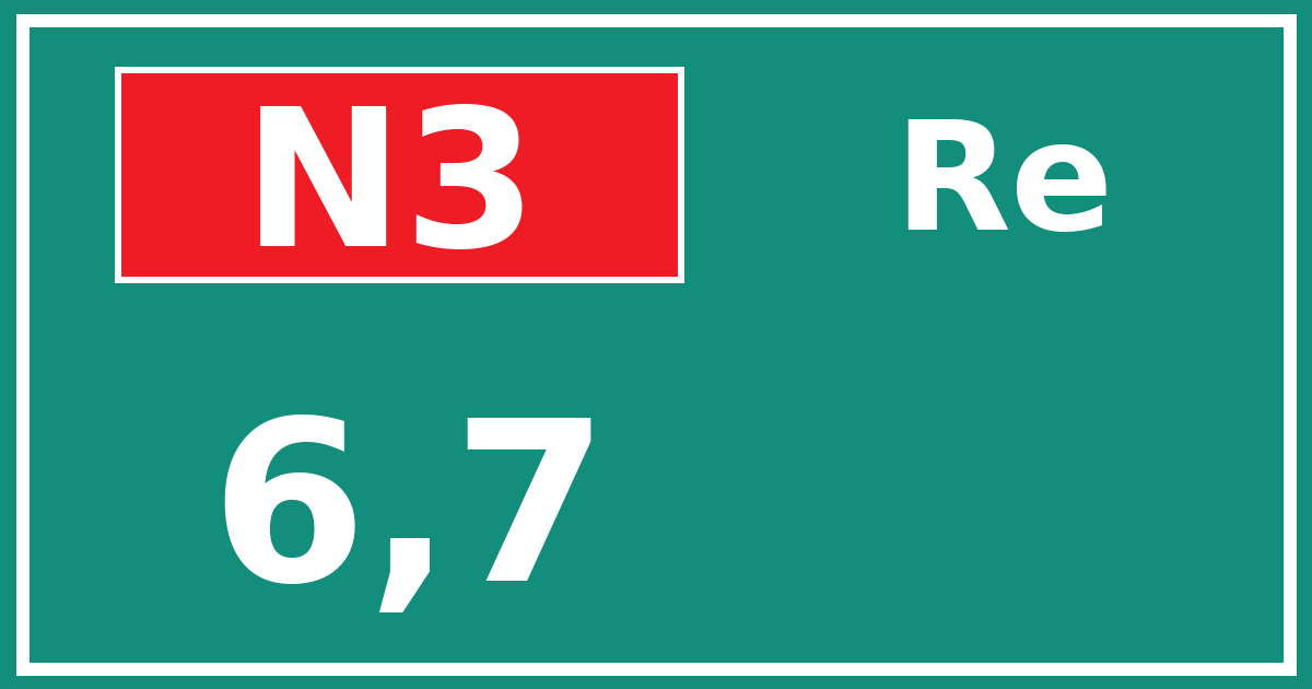 Hectometerbord N3 6,7 zijde Re
