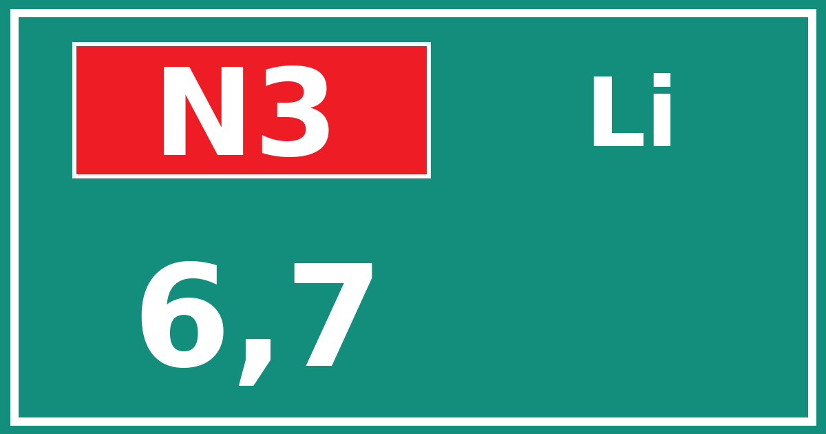 Hectometerbord N3 6,7 zijde Li