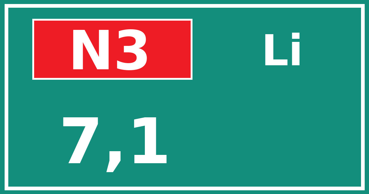 Hectometerbord N3 7,1 zijde Li