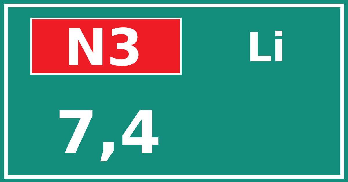 Hectometerbord N3 7,4 zijde Li