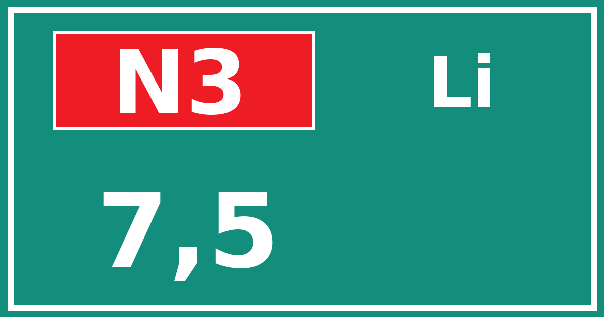 Hectometerbord N3 7,5 zijde Li
