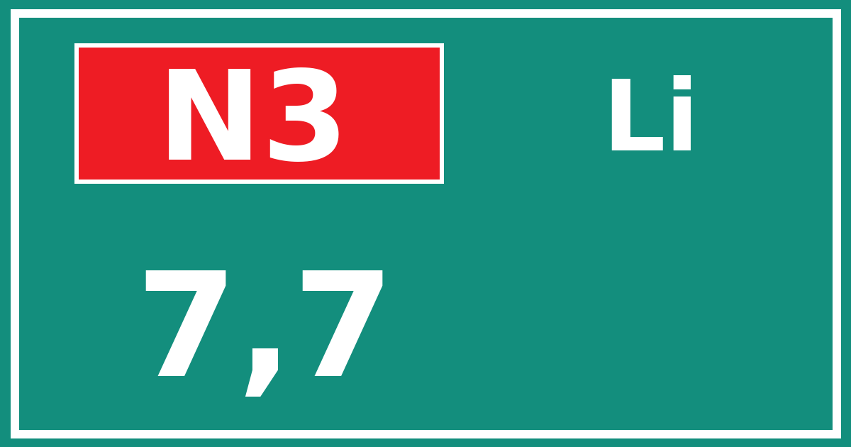Hectometerbord N3 7,7 zijde Li