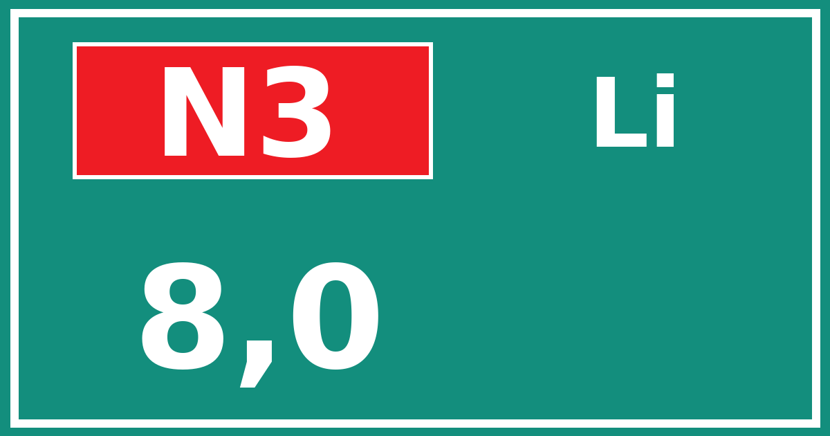 Hectometerbord N3 8,0 zijde Li