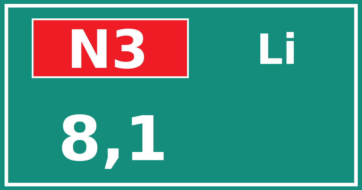 Hectometerbord N3 8,1 zijde Li