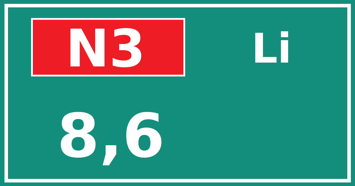 Hectometerbord N3 8,6 zijde Li
