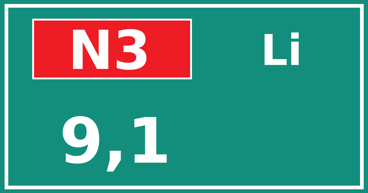Hectometerbord N3 9,1 zijde Li