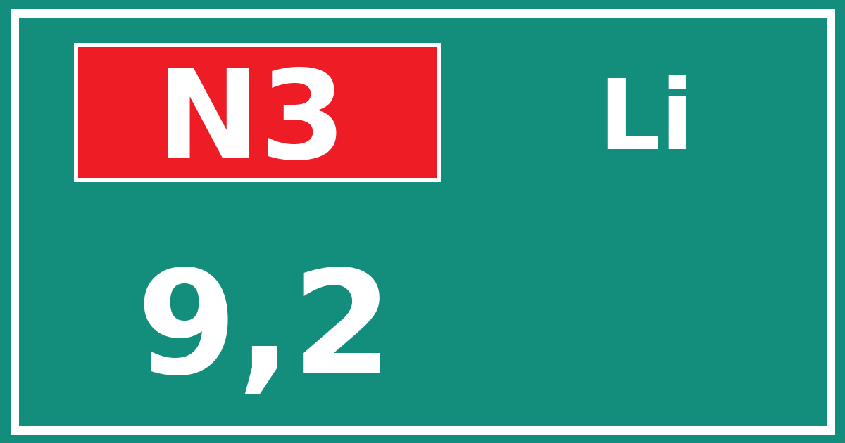 Hectometerbord N3 9,2 zijde Li