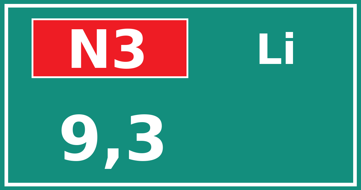 Hectometerbord N3 9,3 zijde Li