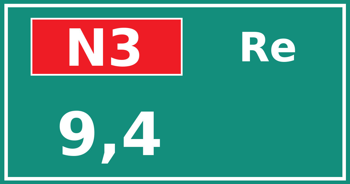 Hectometerbord N3 9,4 zijde Re